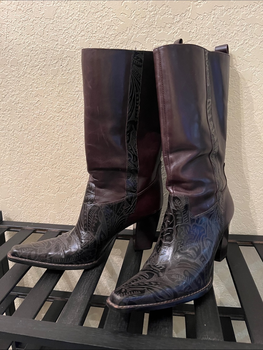Antonio Melani Cassidy Brown Tooled Leather Western Heeled Boots Size 8M